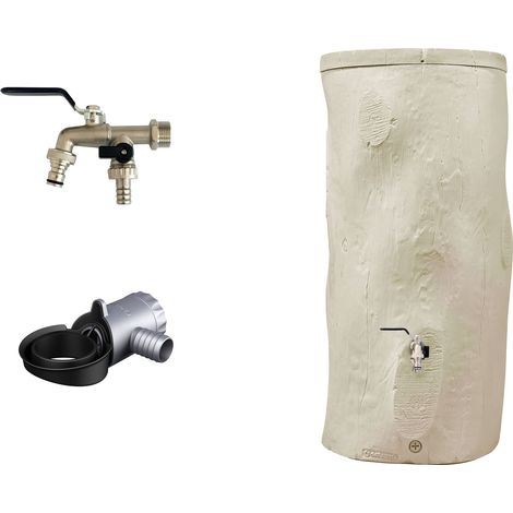 GARANTIA Regentonne WOODSTOCK Komplett-Set 250 Liter pinewood inkl. Chrom-Doppelauslaufhahn und Fallrohranschluss (1/5)