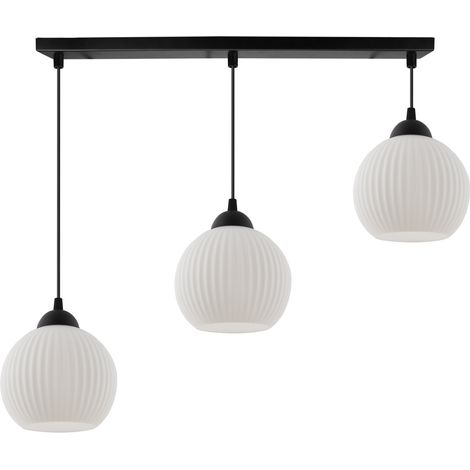 LAMPE À SUSPENSION RIFFLE NOIRE 3 FLASH BOULE BLANCHE E27