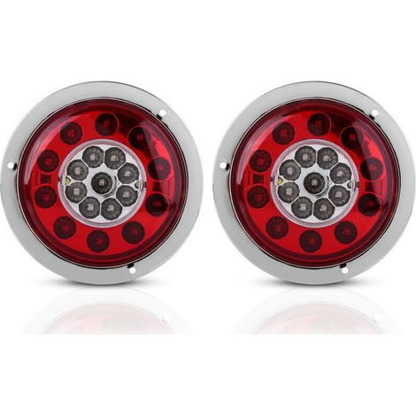 Feu arrière de frein, 12V-24V DC Paire de 4,3 pouces rondes 19 LED Camion Remorque Arrêt de frein Tournez le feu arrière Anneau chromé bicolore pour camions Remorques Voitures Caravanes A (1/4)