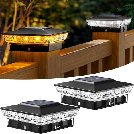 Lot de 2 Lampes Solaires Pour Poteaux, 2 Modes Led Pour Poteaux, Lampes Solaires Étanches IP65 Pour Poteaux En Bois De 3,5x3,5 4x4 Pouces, Blanc Chaud + Blanc Froid (1/5)