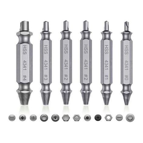 6pcs Broken Screw Extractor Set Stripped Damaged Removal Tool (1/5)