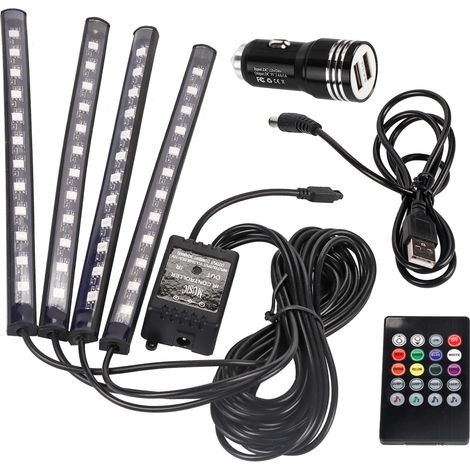 Bande LED pour voiture, lot de 4 (48 LED multicolores) pour éclairage intérieur de voiture avec musique (1/5)