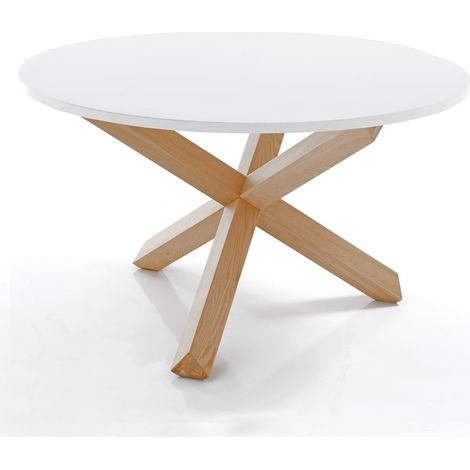 Runder Esstisch 120 cm aus Holz und weißem MDF Mesquite (1/4)