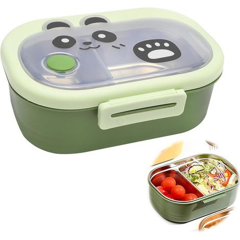 Lunchbox für Kinder, Edelstahl, 2 Fächer, Panda Print, mit Trennwänden, für Mahlzeiten, Snacks, Schule, Kindergarten, Wandern und Reisen. (1/5)
