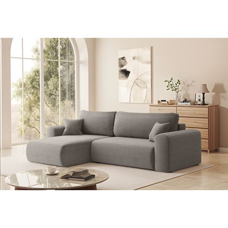 Ecksofa Schlafsofa FLORA Stoff Poso Grau Ottomane Links