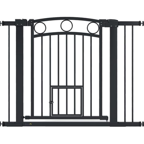 Barrière de sécurité escalier 76-104 cm, facile à monter, avec porte chat, noire FLORAGRACE (1/5)