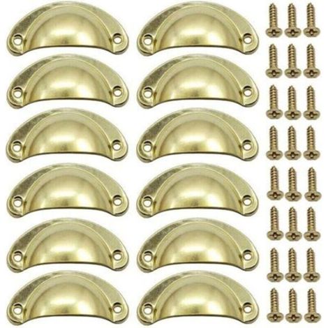 12 Stück goldene Muschel-Türgriffe, Retro-Stil, 82 mm, Möbel-Schubladengriffe im Vintage-Stil mit Schrauben