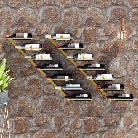 Wall-mounted Wine Rack for 7 Bottles 2 pcs Gold Metal vidaXL