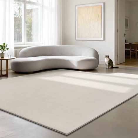 Tapis Moderne Moelleux à Poils Courts, antidérapant, Lavable Jusqu’à 30°C, Super Doux, Aspect Fourrure, pour Salon et Chambre, décoratif, Créme, 240 x 240 cm (1/5)