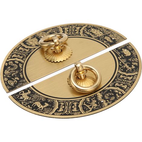 Set aus 12 runden Schubladen- und Türgriffen aus Kupfer, klassischer chinesischer Stil, Tierkreiszeichen-Muster, Schrauben inklusive (11 cm). (1/5)