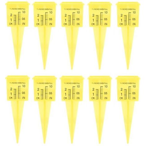 Lot of 10 yellow ABS digital rain gauges, 3.8 cm, for terrace and lawn. (1/4)