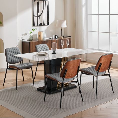 chaise salle a manger ergonomique PU gris noyer métal OKMYHOME (1/5)