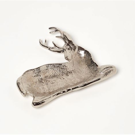 HOMESCAPES Silver Reindeer Decorative Tray & Centrepiece Bowl (1/5)
