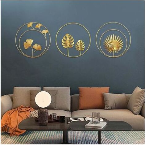 Iron wall sculptures, 3-piece metal wall decor, iron wall ornaments in the shape of turtle leaf and palm leaf for home, office, living room and hotel decoration (3 pieces) (1/5)