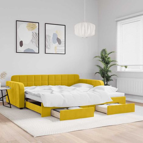 Tagesbett Ausziehbar mit Schubladen Gelb 100x200 cm Samt (1/5)