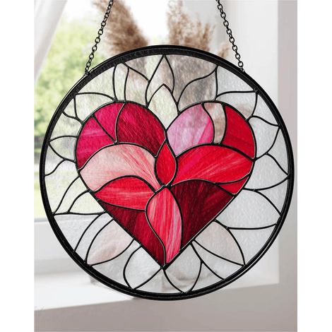 Décoration vitrail cœur 12,5 cm, attrape-soleil intérieur