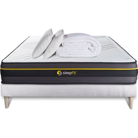 Komplettpaket Bett - Matratze 180x200 cm + Boxspringbett mit Lattenrost (im Set) + 2 Kopfkissen + Bettdecke - Active