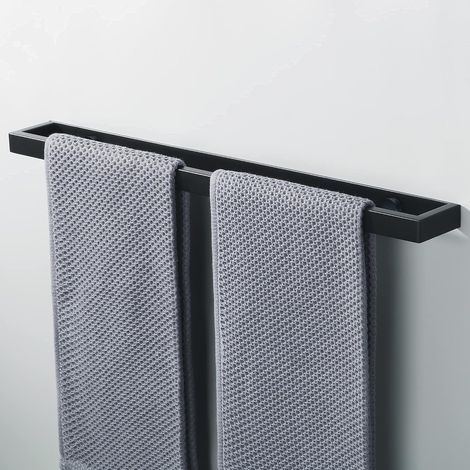 1 Porte Serviette Mural, Acier Inoxydable, Montage à Vis, Noir Mat, Salle de Bain Cuisine