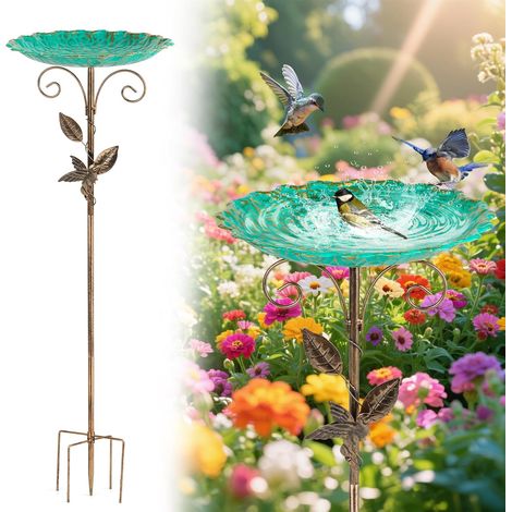 Bain d’Oiseaux Exterieur 5 Bases Fixes - Décoration Jardin Amovible - Hauteur 77CM Design Vintage (1/5)
