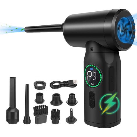 Druckluftgebläse, 100.000 U/min, 3-in-1-Elektro-Luftgebläse, 7500-mAh-Staubsauger, 19 Kpa Saugleistung, LED-Anzeige, kabellos für Auto, PC, Tastatur. (1/5)