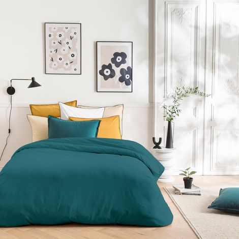 Parure de lit unie en coton finition bourdon 240x220cm (1/3)