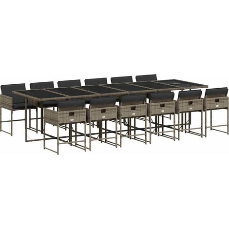 Maison Exclusive - Set da Pranzo da Giardino 13pz con Cuscini Grigio in Polyrattan
