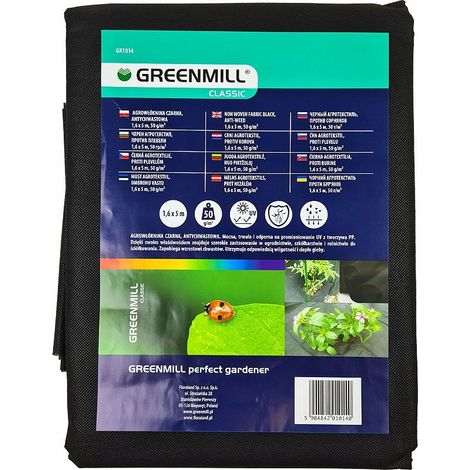 Greenmill GR1014 - Fieltro para malas hierbas (fibras de polipropileno, resistente a los rayos UV, 50 g/m², 1,6 x 5 m)