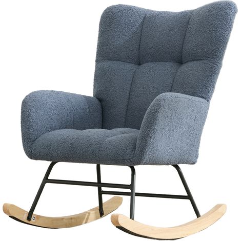 Sillón balancín teddy con bolsillo, orejera, madera y metal, azul marino MODENUIT (1/5)