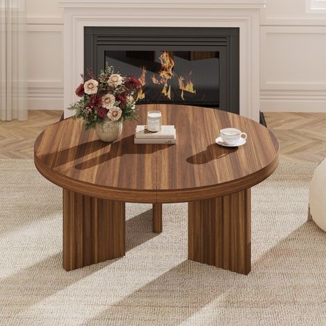 Table basse ronde style ferme – Bois massif – Plateau épais 3,3cm (1/5)