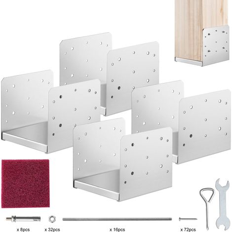 Lot de 4 Support de Poteau Bois 8"x 8" 203x203 mm Base d'Ancrage de Poteaux en Acier Inoxydable Taille Interne 185x198 mm pour Rambarde, Main Courante, Balustrade de Terrasse, Porche, Pavillon (1/5)