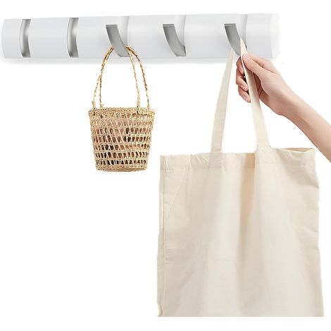 Portemanteau Mural Blanc, Patère Murale Adhésif avec 5 Crochets Rétractables, Modern Porte Manteau Patères, Aluminium Crochet Mural Pliable Pour Suspendre Manteaux, Chapeaux, écharpes, Parapluie Clés (1/5)