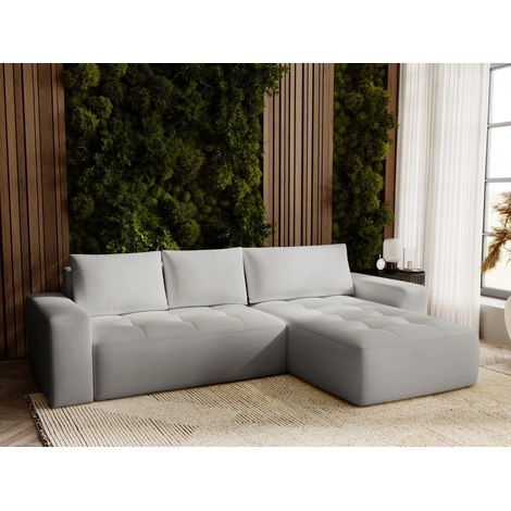 Canapé D'angle Convertible Méridienne Droite Portland Tissu Velours Gris (1/5)