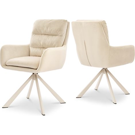 Bon Furni Sillas giratorias 360° terciopelo marfil patas blancas, juego de 2 (1/5)