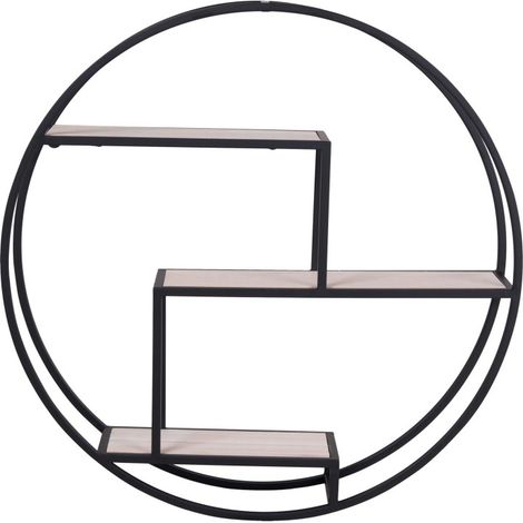 FEEL- Étagère murale ronde en acier et bois naturel ø62 cm (1/3)