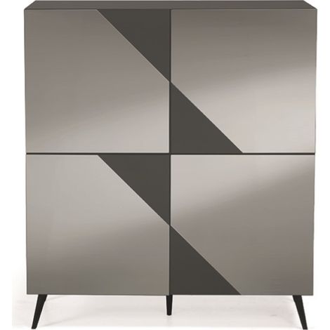 Madia credenza 4 ante in vetro specchio Fum cassa Antracite ARTE 120 con 5 piedini (1/3)