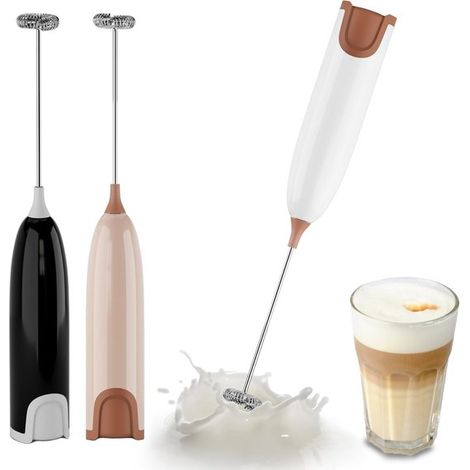 Espumador de leche eléctrico portátil, mini batidor de huevos, espumador de leche manual para leche, matcha, chocolate caliente (blanco, rosa) (1/5)