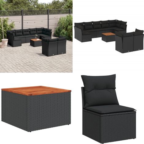 10-tlg. Garten-Sofagarnitur mit Kissen Schwarz Poly Rattan - Gartenmöbel Set - Esszimmergarnitur - Outdoor Möbel - Lounge Sofa - Rattan Gartenmöbel - Home & Living (1/5)