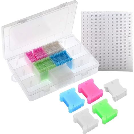 150 Pièces Bobines de Fil à Broder en Plastique, avec Boîte de Rangement et Autocollants Numérotés, pour Ranger des Fils, Aiguilles, Feutres,  é