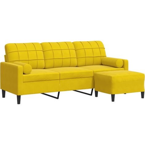 Canapé à 3 places，Sofa pour Salon，Banquette avec repose-pieds jaune 180 cm velours CFW651191 (1/5)