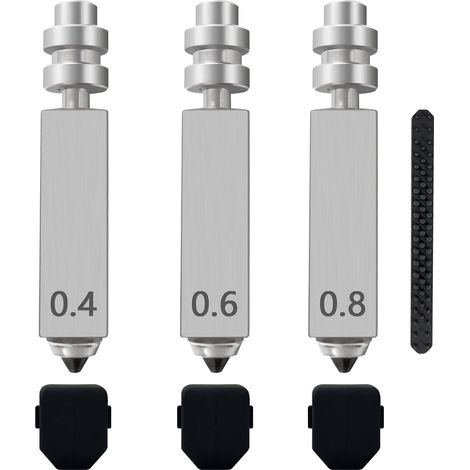 Lot de 3 buses de rechange pour imprimantes 3D Anycubic Kobra X (0,4 mm, 0,6 mm et 0,8 mm) avec capuchon en silicone et 1 chiffon de nettoyage pour buse. (1/5)