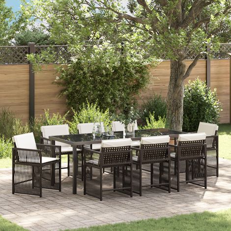 Garten Essgruppe 9 pcs Braun Poly-Rattan vidaXL (1/5)