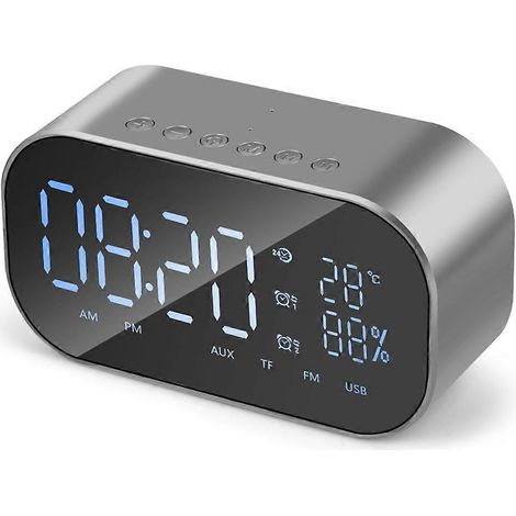 Enceinte Bluetooth sans fil portable, réveil de bureau élégant à affichage LED, idéal pour une table de chevet. (1/3)