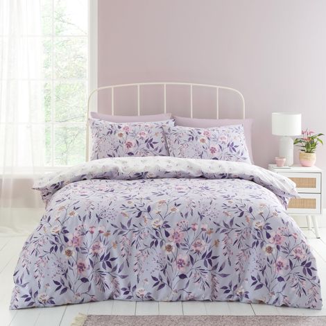 Parure de lit réversible avec Housse de Couette et taies d'oreiller Motif Floral Lilas (1/5)