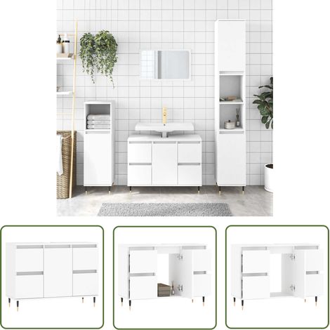 The Living Store Armoire de salle de bain blanc 80x33x60 cm bois d'ingénierie - Meuble De Salle De Bain - Armoire De Salle De Bain - Rangement Salle De Bain - Commode Salle De Bain - Design Industriel (1/5)
