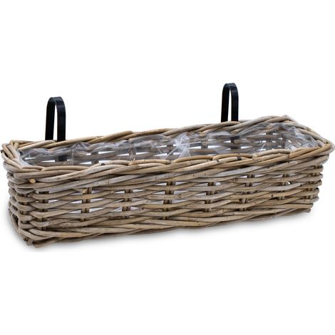 Rattan Balkonkasten natur - 60 x 20 cm - Weide Pflanzkorb mit Halterung - Balkon Garten Blumenkasten Pflanztopf Blumenkorb zum Einhängen an Geländer