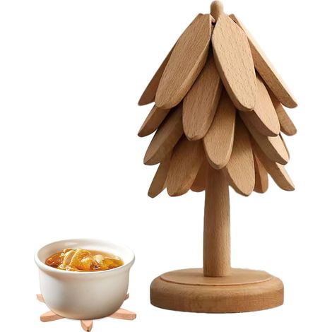 Dessous De Plat en Bois en Forme D Arbre,Tapis Résistant à la Chaleur pour Théière,Tapis De Cuisine pour Bols pour Assiettes Cuisines Salons Hôtels Restaurants Tables Comptoirs (1/5)