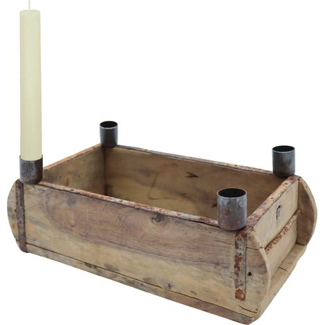 Adventsleuchter in Ziegelform für Stabkerzen - 30 x 15 cm - Holz Kerzenständer für Tafelkerzen - Vintage Deko Holzkiste