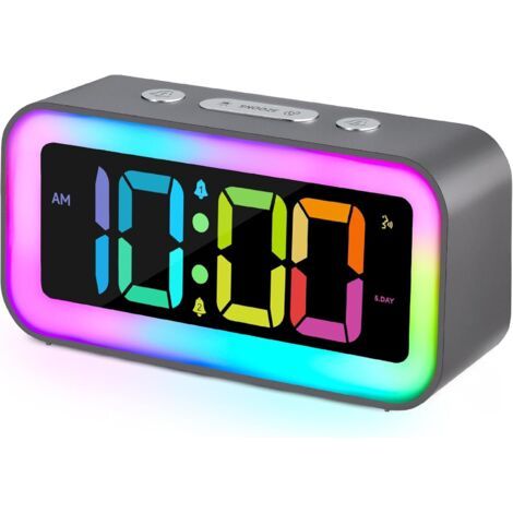 Réveil lumineux avec veilleuse RVB dynamique – Double alarme 95 dB – Chargeur USB – Écran LED réglable pour enfants et adultes (1/5)