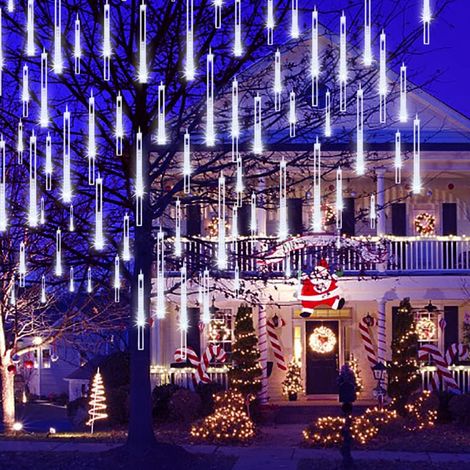 Guirlande lumineuse extérieure de Noël avec effet neige, stalactites et étoiles filantes, LED, 30 cm, 8 tubes, pluie de météores (1/5)