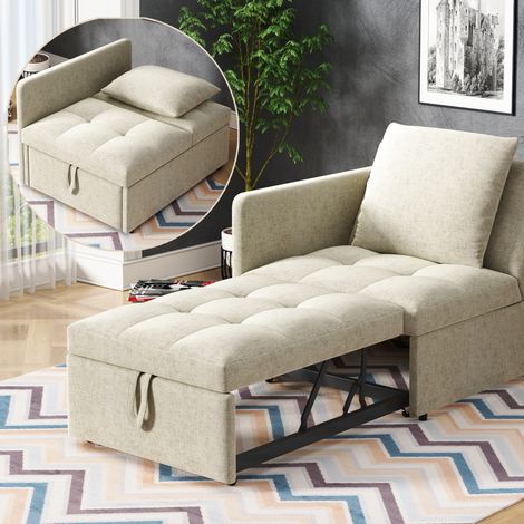 Schlafsofa 177x68x65 cm Beige aus Leinen mit 3-in-1-Funktion und 5-fach verstellbarer Rückenlehne (1/5)